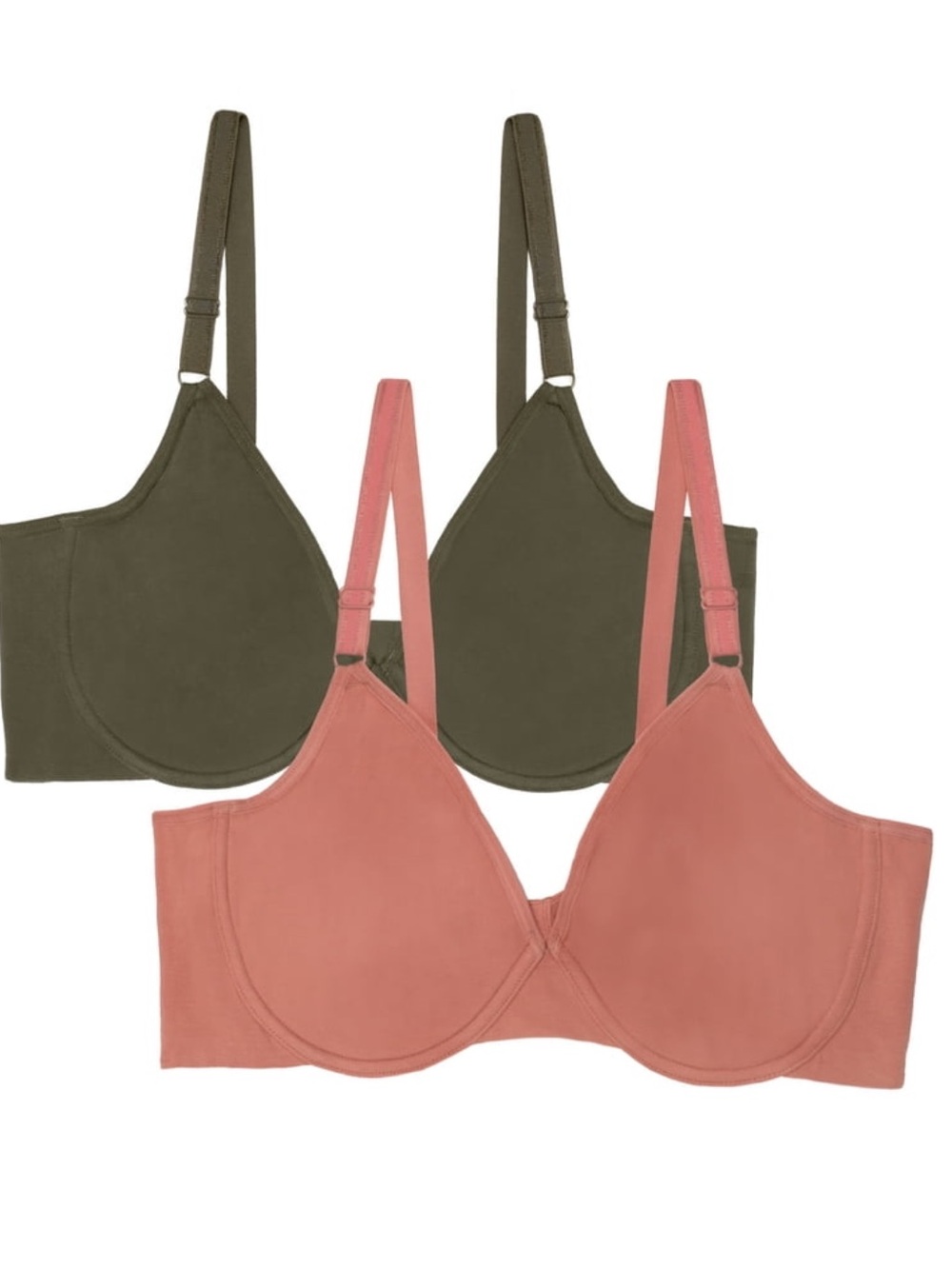 Fruit of the Loom 2-pack Unlined Underwire Bras— Olive & Dusty Rose